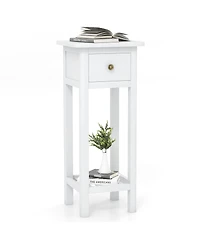 Gymax Solid Wood Side Table Rectangular Sofa Side Table with Acacia Wood Top Telephone Table