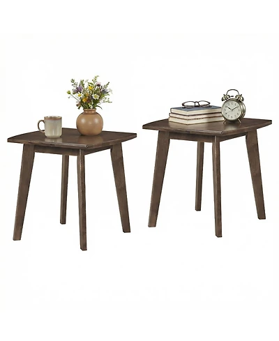 Gymax 2piece Solid Wood Side Table with Thickened Top and Curved Edge for Living Room Bedroom