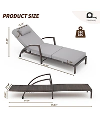 Homfan Adjustable Wicker Outdoor Chaise Lounge Chair with Wheels and Thick Washable Cushion, 5-Position Rattan Patio Recliner for Pool Garden