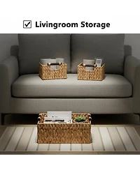 Yigii Storage Baskets 3 Pack Handwoven Water Hyacinth Wooden Handles Organizing Toys