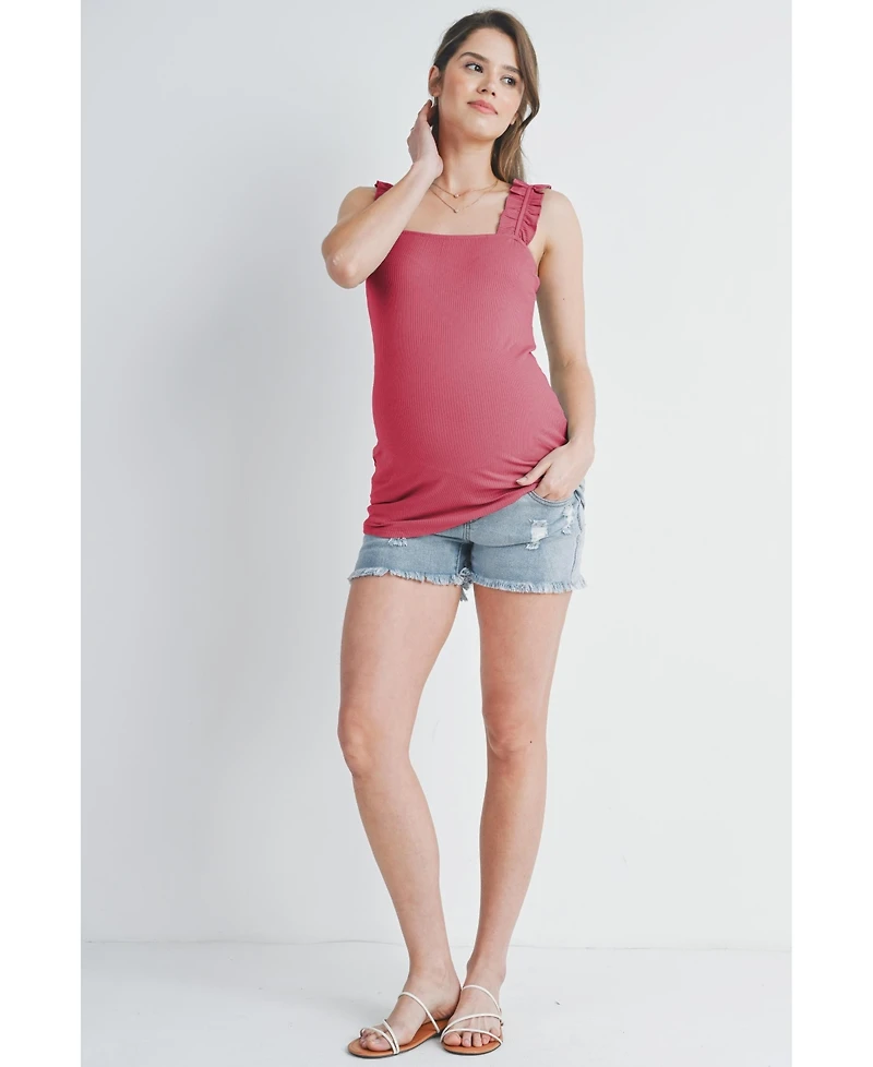 Hello Miz Maternity Square Neck Ribbed Tank Top with Ruffled Straps