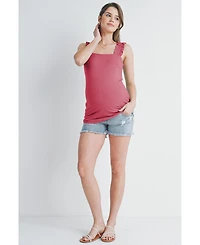 Hello Miz Maternity Square Neck Ribbed Tank Top with Ruffled Straps