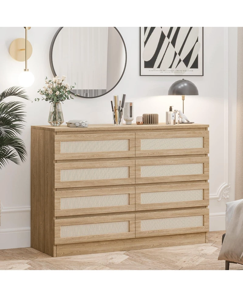 gaomon Rattan Dresser 8 Drawer Double for Bedroom