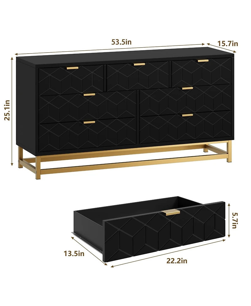 gaomon Dresser for Bedroom, 53.5" Wide Organizer, 7 Drawer with Metal Handle and Legs