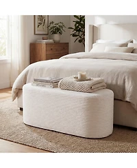 Slickblue Modern Upholstered Ottoman Bench with High Density Sponge for Comfortable Seating-Beige