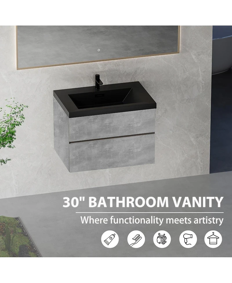 Sillysis Inch Wall Mounted Bathroom Vanity, Quartz Sand Sink, Soft Close Drawers