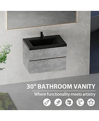 Sillysis Inch Wall Mounted Bathroom Vanity, Quartz Sand Sink, Soft Close Drawers