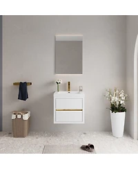 Sillysis Wall Mounted Bathroom Vanity with Glossy Resin Sink, Soft Close Drawers