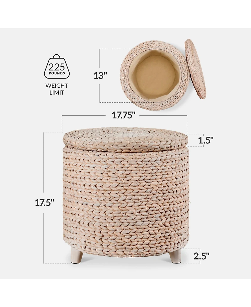 Best Choice Products 17" Round Storage Ottoman with Lid - Handwoven Water Hyacinth Modern Footstool