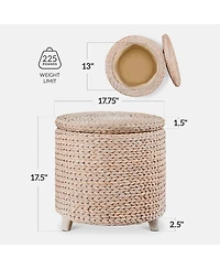 Best Choice Products 17" Round Storage Ottoman with Lid - Handwoven Water Hyacinth Modern Footstool