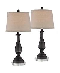Regency Hill Ben Rustic Farmhouse Table Lamps Set of 2 with Round Risers 26 Inches High Drum Shade for Bedroom Living Room Bedside