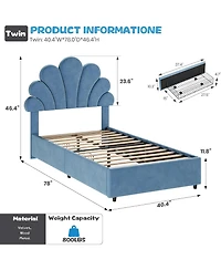 gaomon Twin Kids Bed Frame with 2 Storage Drawers, Velvet Upholstered Princess Headboard, Solid Wood Support