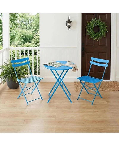 GarveeLife 3-Piece Folding Patio Bistro Set, Metal Outdoor Table and 2 Chairs, Space-Saving Compact Design for Balcony, Garden, Yard