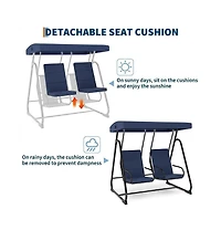 GarveeLife 3-Seat Outdoor Patio Swing Chair with Adjustable Canopy and Reclining Backrest Heavy Duty Metal Frame Thick Resistant For Backyard