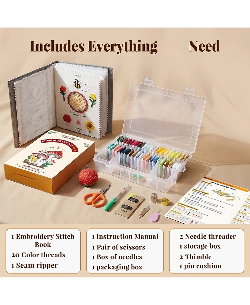 Gnuadz 20 colors Embroidery Kit Beginners Cross Stitch Guide Video Patterns Threads Gift