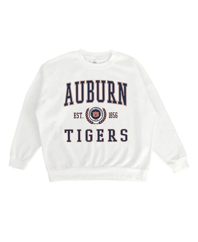 Gameday Couture Women's White Auburn Tigers Premium Fleece Drop Shoulder Oversized Pullover Sweatshirt