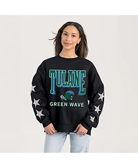 Gameday Couture Women's Black Tulane Green Wave Pure Victory Relaxed Rhinestone Pullover Sweatshirt