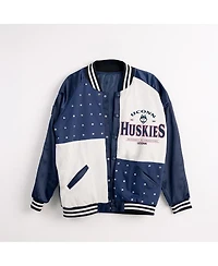 Gameday Couture Women's Navy UConn Huskies Oversized Inner Drive Varsity Rhinestone Full-Snap Bomber Jacket