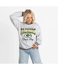 Gameday Couture Women's Ash/Black Green Bay Packers Oversized Gridiron Drive Ringer Stripe Sweatshirt