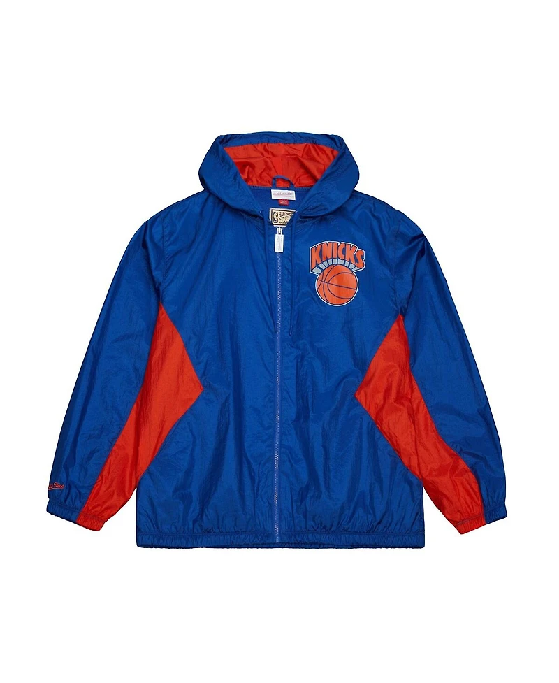 Mitchell & Ness Men's Blue New York Knicks Playmaker Full-Zip Hooded Windbreaker Jacket