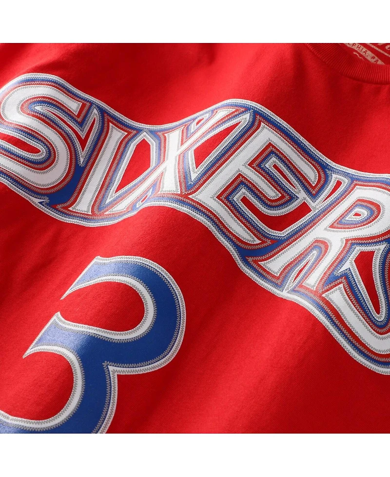 Mitchell & Ness Men's and Women's Allen Iverson Red Philadelphia 76ers Hardwood Classics Name Number T-Shirt