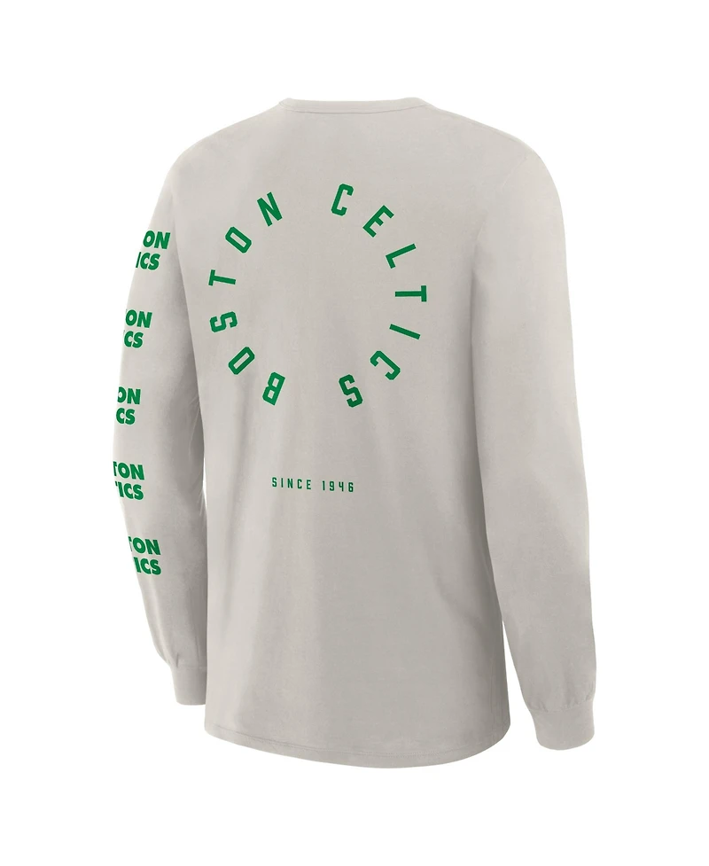 Fanatics Men's Cream Boston Celtics Crossover Collection Ball Screen Action Premium Long Sleeves T-Shirt