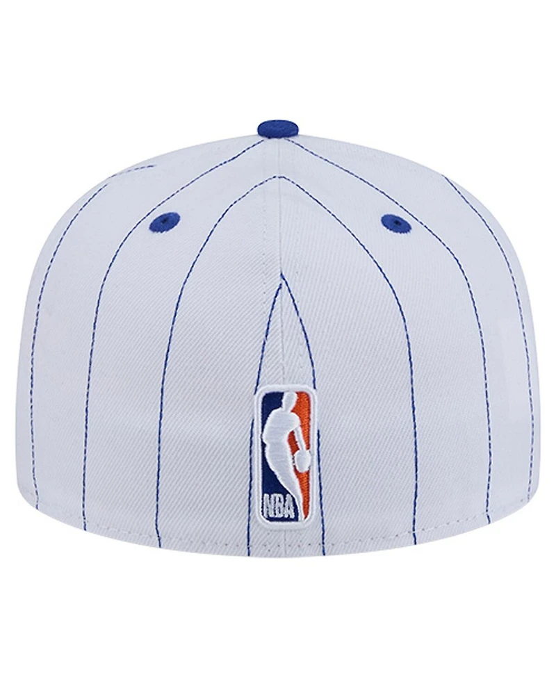 New Era Men's White York Knicks Wordmark Pinstripe 59FIFTY Fitted Hat