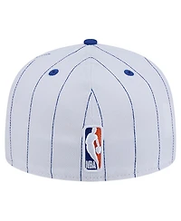 New Era Men's White York Knicks Wordmark Pinstripe 59FIFTY Fitted Hat