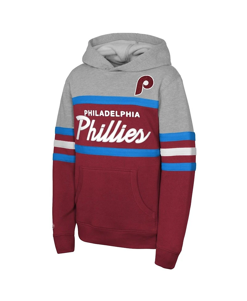 Mitchell & Ness Big Boys and Girls Red/Grey Philadelphia Phillies Cooperstown Head Coach Pullover Hoodie