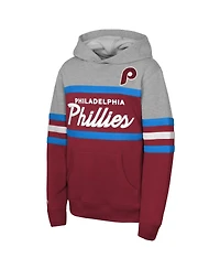 Mitchell & Ness Big Boys and Girls Red/Grey Philadelphia Phillies Cooperstown Head Coach Pullover Hoodie