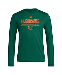 Adidas Men's Green Miami Hurricanes Wordmark Pregame Aeroready Long Sleeve T-Shirt