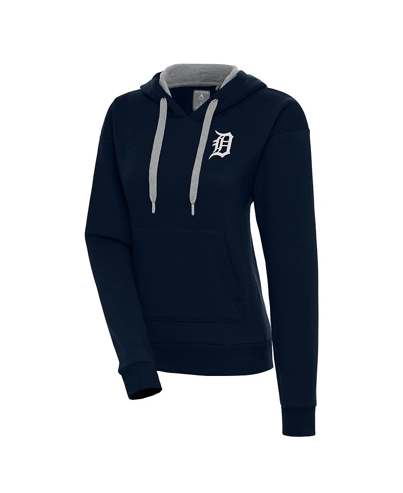 Antigua Women's Navy Detroit Tigers Brushed Metallic Victory Pullover Hoodie