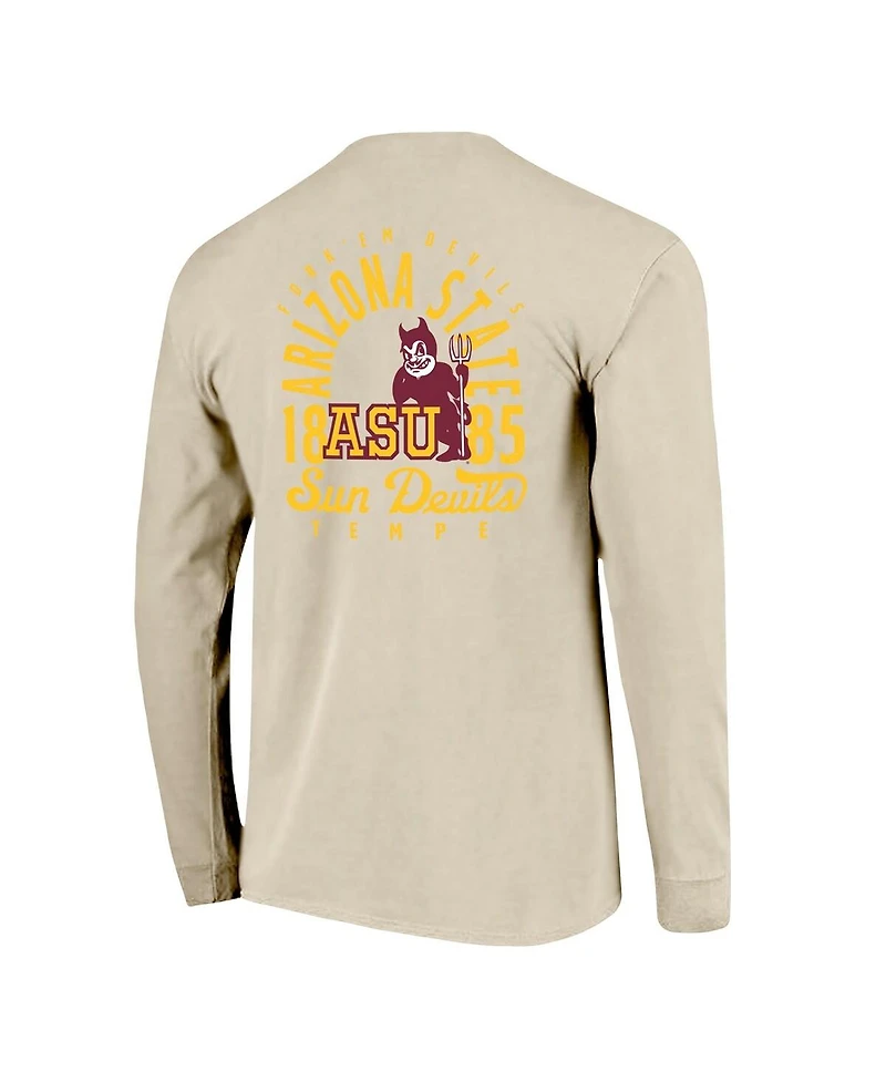 Image One Men's Natural Arizona State Sun Devils Comfort Colors Mascot Overlay Long Sleeve T-Shirt