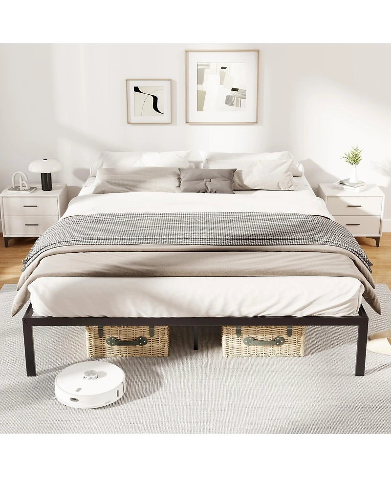 Gymax Queen Size Metal Bed Frame Heavy Duty Support Slats Mattress Foundation