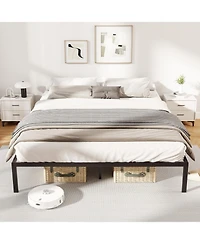 Gymax Queen Size Metal Bed Frame Heavy Duty Support Slats Mattress Foundation