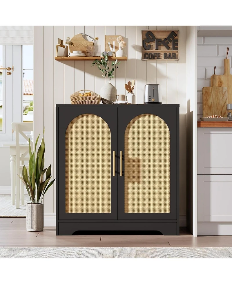 gaomon Sideboard Buffet Cabinet - Credenza Storage with 2 Rattan doors and Shelves,Console Table Accent Coffee Bar