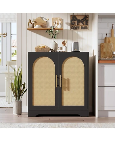 gaomon Sideboard Buffet Cabinet - Credenza Storage with 2 Rattan doors and Shelves,Console Table Accent Coffee Bar