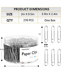 Danrong Silver Jumbo Paper Clips, 270pcs 2 Inch (50 mm) Paper Clip, Large Paperclips Great for Office School and Personal Use