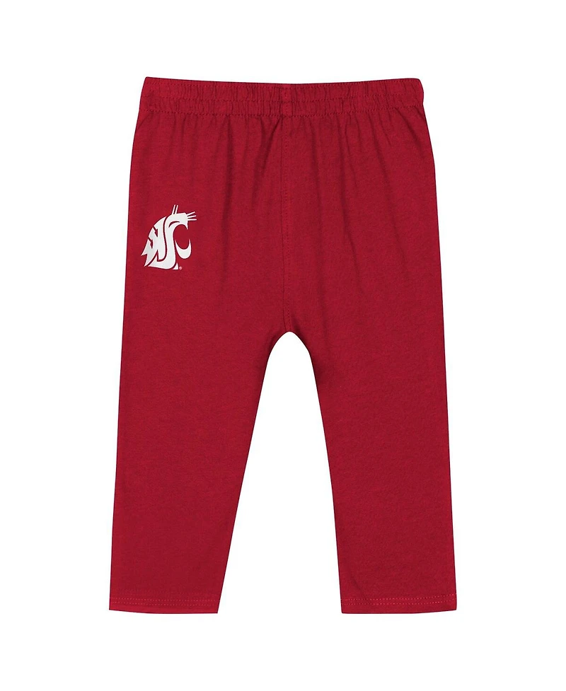 Outerstuff Baby Boys and Girls Crimson Washington State Cougars Double Up Long Sleeve Bodysuit Pant Set