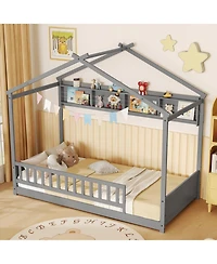Sugift Twin Size House Bed with Storage Shelf and Headboard