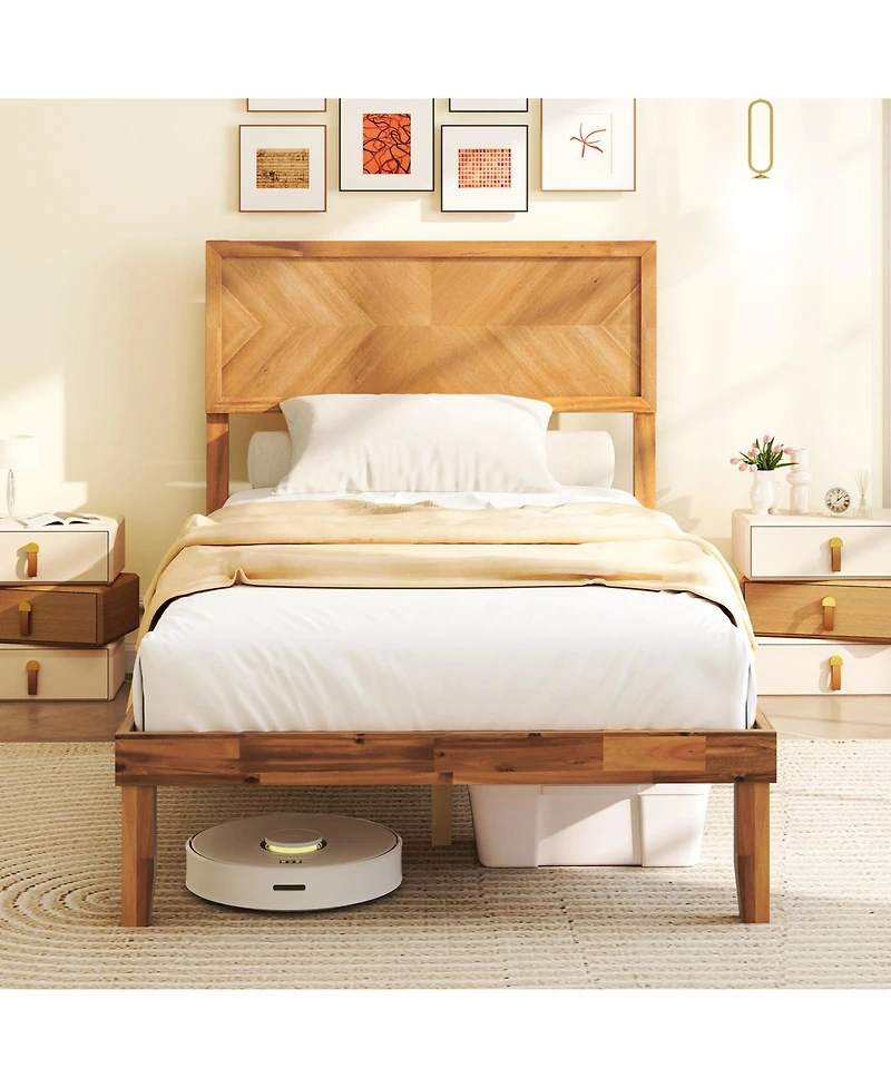 Sugift Twin Size Bed Frame with Headboard and Storage Space