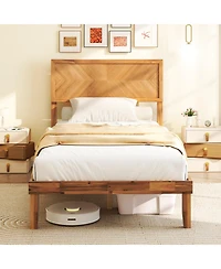 Sugift Twin Size Bed Frame with Headboard and Storage Space