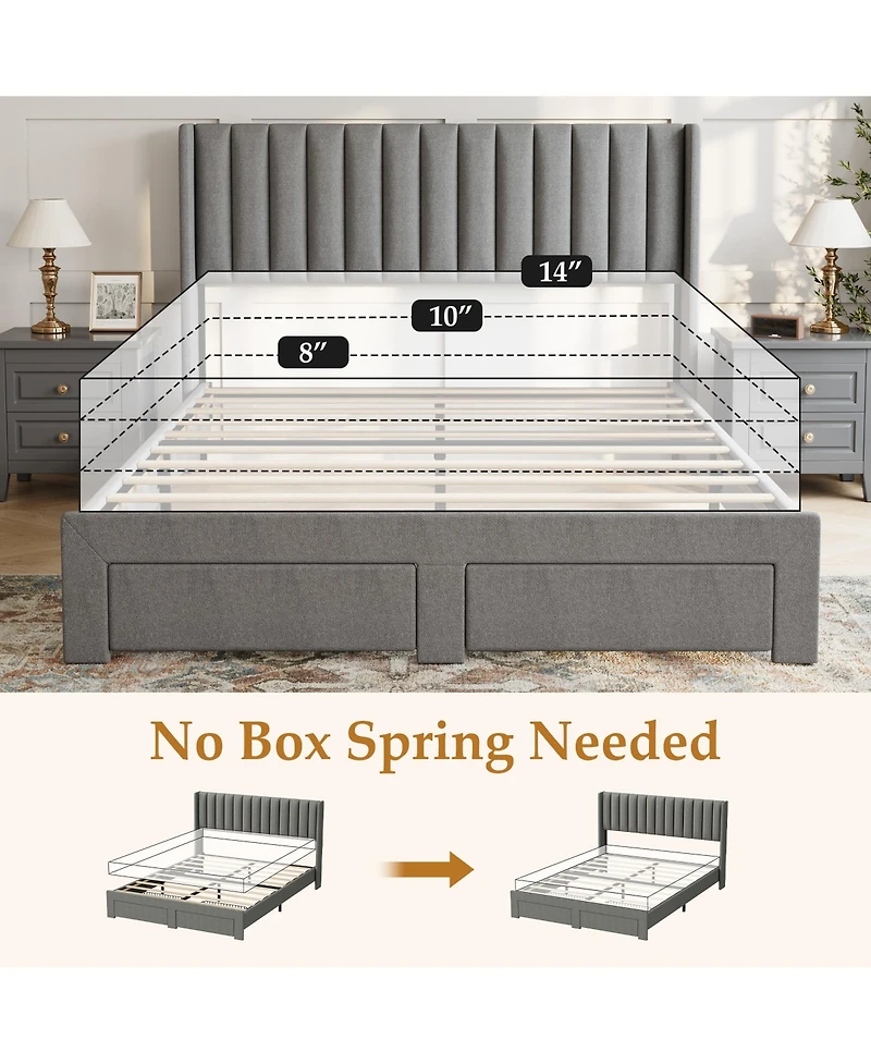 homfan Bed Frame with 2 Storage Drawers, Velvet Upholstered Platform Bed, No Box Spring Needed, Noise Free