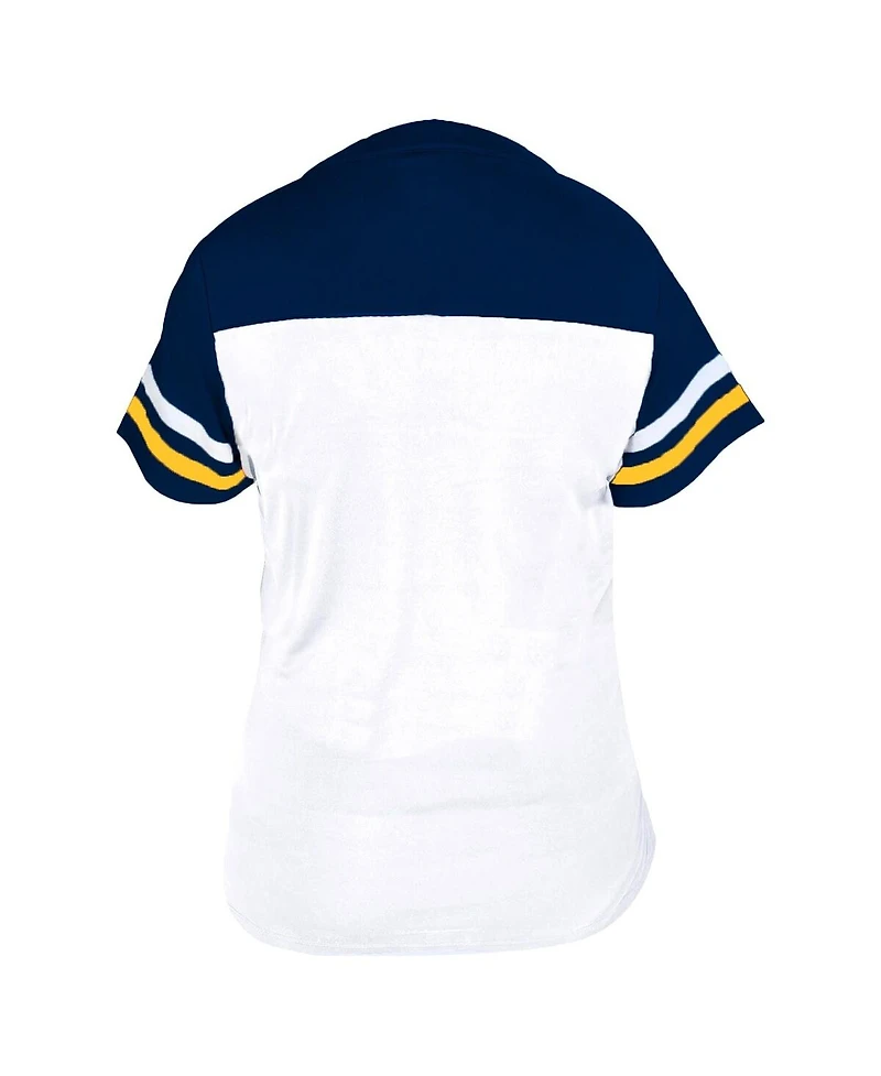 Fanatics Women's Profile White/Navy Milwaukee Brewers Plus Two-Stripe V-Neck T-Shirt