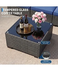 homfan 7-Piece Outdoor Sectional Set with Pe Rattan Wicker, Thick Cushions and Tempered Glass Coffee Table, Modular Patio Seating