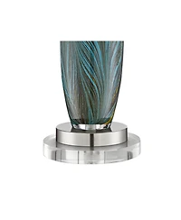 360 Lighting Modern Table Lamps Set of 2 with Round Riser 30 1 /2 Tall Art Glass Fabric Drum Shade for Bedroom Living Room Home