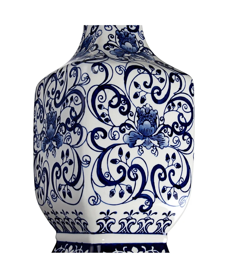 Barnes and Ivy Iris Asian Table Lamp with Square Riser 29.5 Inches Tall Jar Geneva Drum Shade for Bedroom Living Room Bedside Nightstand