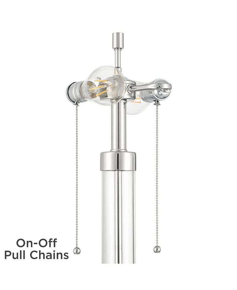Robert Louis Tiffany Andra 24 1/2 inches High Small Modern Art Glass Table Lamp Pull Chain Silver Brushed Nickel Metal Living Room