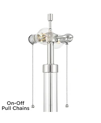 Robert Louis Tiffany Andra 24 1/2 inches High Small Modern Art Glass Table Lamp Pull Chain Silver Brushed Nickel Metal Living Room
