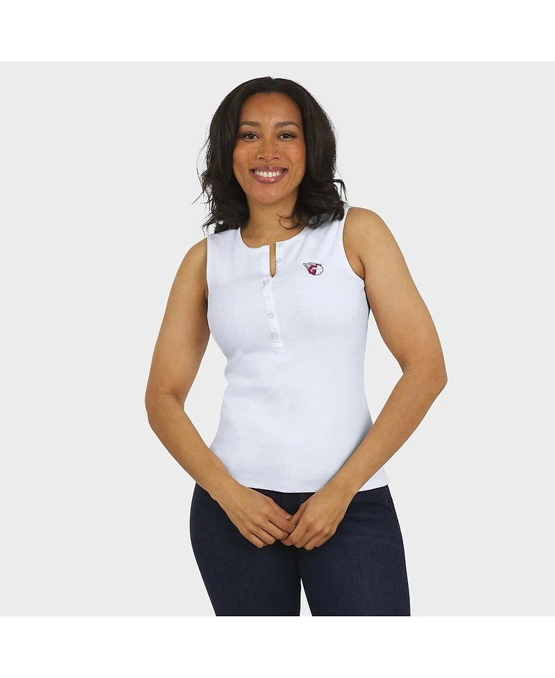 Wear by Erin Andrews Women's White Cleveland Guardians Rib-Knit Henley Tank Top